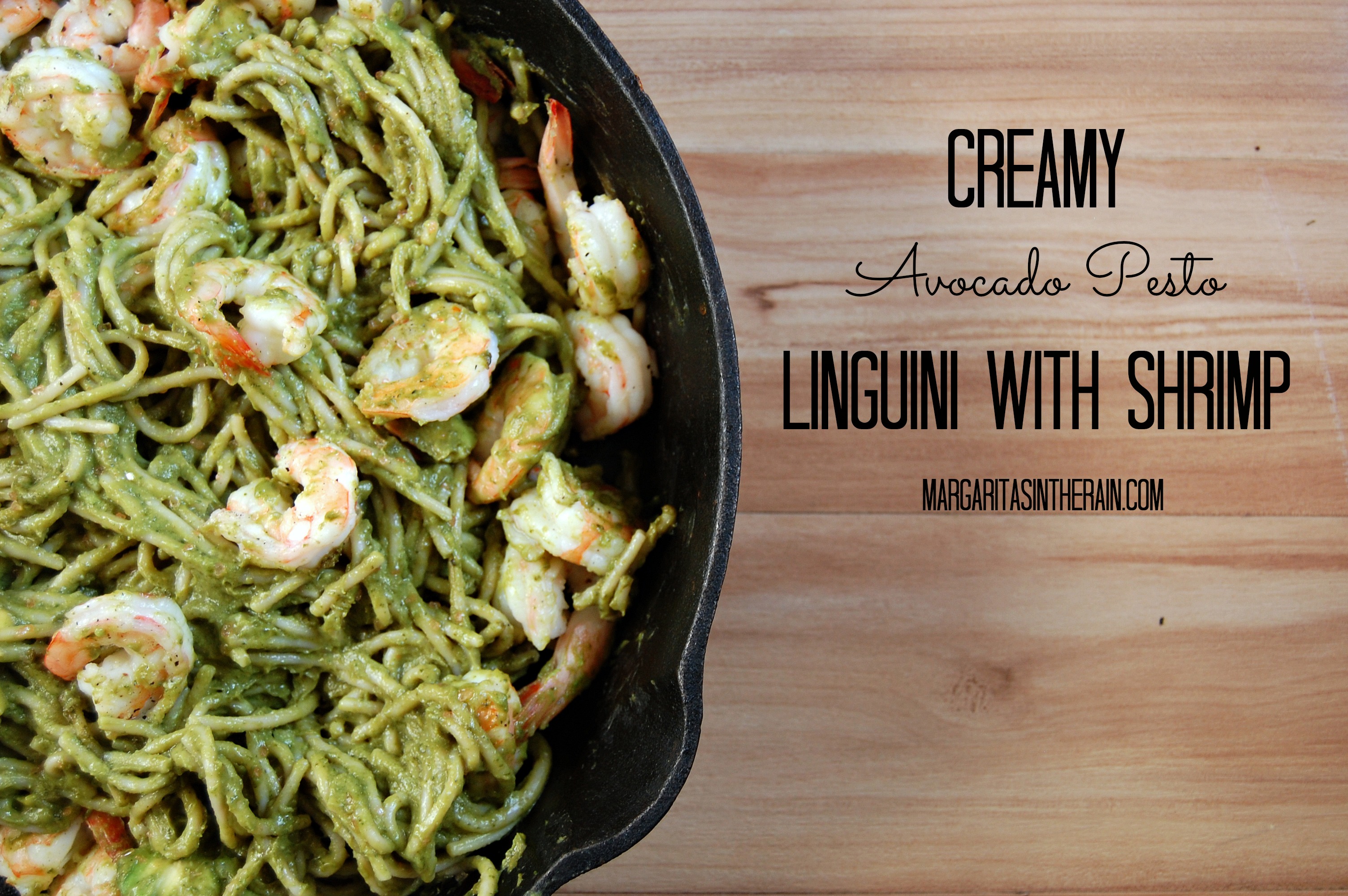Creamy Avocado Pesto Linguini with Shrimp